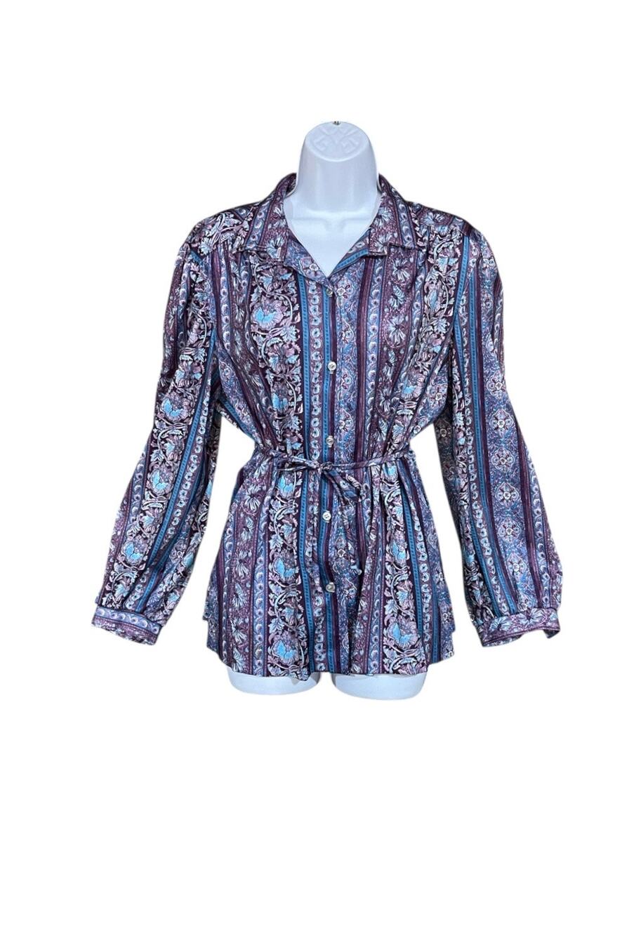 Vintage Fire Islander Womens Purple Button Up Shirt Collar 40 XL